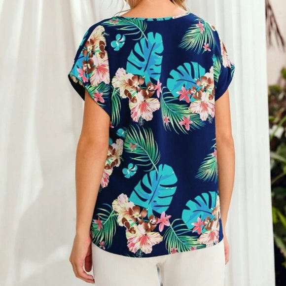 Blue Tropical Batwing Sleeve Blouse in S, L, XL - Picture 2 of 4
